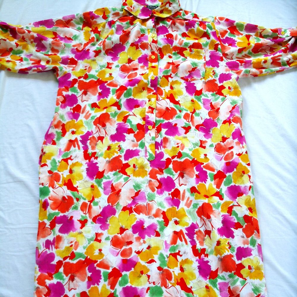 Vintage 70s Dress Abstract Floral Maxi Boho